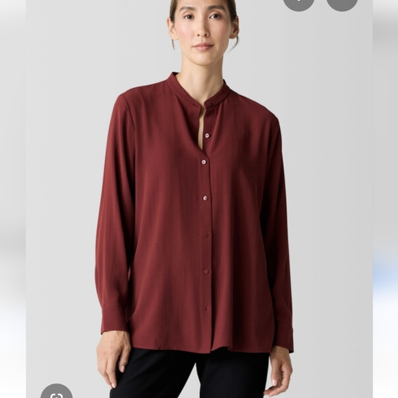 Eileen Fisher Tops - Eileen Fisher Burgundy Tencil Blend Long Sleeve Top Size Small